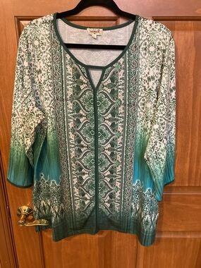 Boho Green Patterned Women's Tunic Top